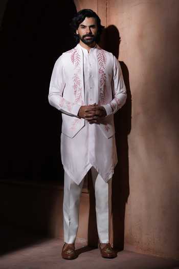 Buy_Varoin Marwah_Pink Silk Blushvine Embroidered Nehru Jacket Set _at_Aza_Fashions
