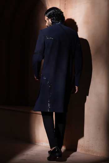 Varoin Marwah_Blue Suiting The Shining In Shadows Embroidered Sherwani Set _Online_at_Aza_Fashions