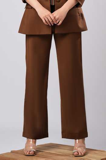 Buy_Ahi Clothing_Brown Crepe, Suiting Sweetheart Neck Nixie Mocha Corset Power Blazer Set _Online_at_Aza_Fashions