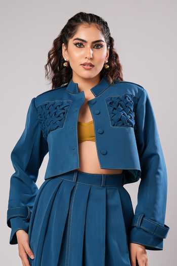Buy_Ahi Clothing_Blue Crepe Bandeau Neck Ivy Braided Co-ord Skirt Set 