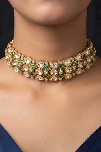 Buy_Joules By Radhika_Gold Plated Revanshi Embellished Choker Necklace Set _at_Aza_Fashions