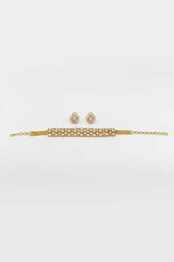 Shop_Joules By Radhika_Gold Plated Mishaya Embellished Choker Necklace Set _at_Aza_Fashions
