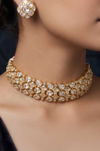 Buy_Joules By Radhika_Gold Plated Mishaya Embellished Choker Necklace Set _at_Aza_Fashions
