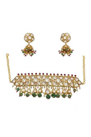 Shop_Joules By Radhika_Multi Color Tavini Embellished Choker Necklace Set _at_Aza_Fashions