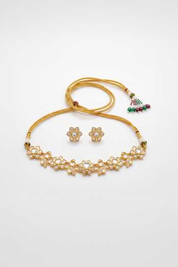 Shop_Joules By Radhika_Gold Plated Vaylina Embellished Choker Necklace Set _at_Aza_Fashions