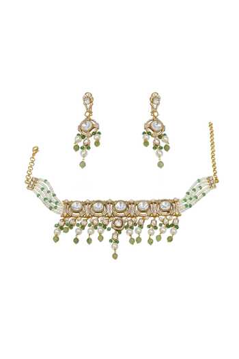 Shop_Joules By Radhika_Gold Plated Samvaya Embellished Choker Necklace Set _at_Aza_Fashions