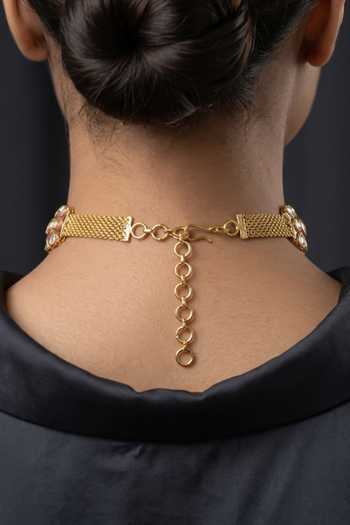 Joules By Radhika_Gold Plated Veshaya Embellished Choker Necklace Set _Online_at_Aza_Fashions