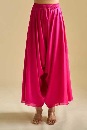 Prisho_Fuchsia Round , Scoop Embroidered Kaftan Pant Set _Online