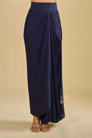 Prisho_Blue V-neck Dori Embroidered Jacket And Skirt Set _Online_at_Aza_Fashions