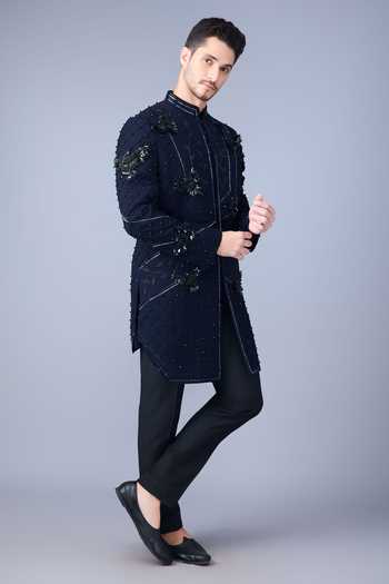 Buy_Varoin Marwah_Blue Silk Celestial Wing Embroidered Sherwani Set 