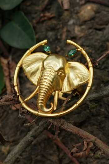 Totapari_Gold Plated Corbett Dhikala Tusker Ring _at_Aza_Fashions