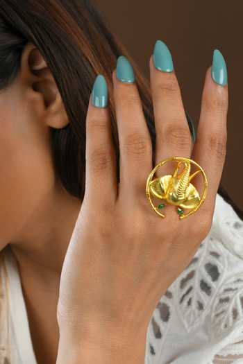 Buy_Totapari_Gold Plated Corbett Dhikala Tusker Ring _at_Aza_Fashions