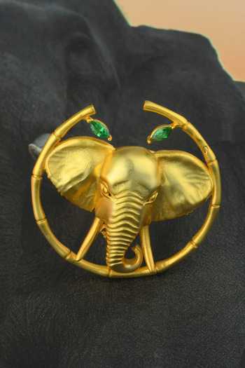 Shop_Totapari_Gold Plated Corbett Dhikala Tusker Ring _at_Aza_Fashions