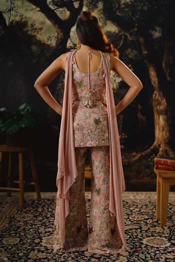 Shop_House Of Noori_Pink Organza, Tissue V-neck Embroidered Top Sharara Set _at_Aza_Fashions
