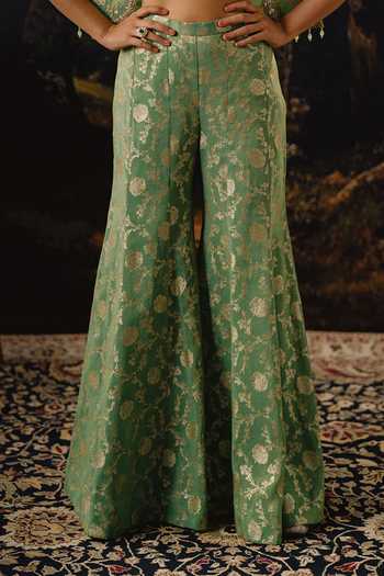 Buy_House Of Noori_Green Organza, Tissue Square Neck Hand Embroidered Jacket Sharara Set _Online_at_Aza_Fashions