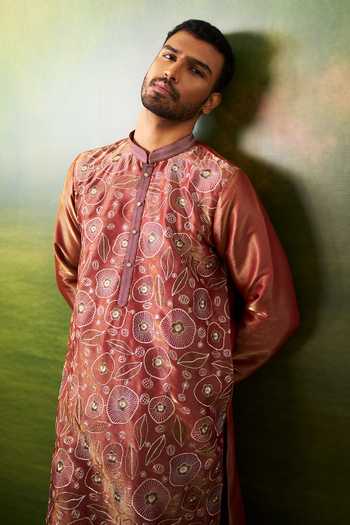 Buy_Arihant Rai Sinha_Maroon Silk Thread Embroidered Kurta Set _Online