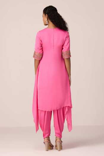 Shop_Shyam Narayan Prasad_Pink Organza, Chinon, Satin Round Neck Zardozi Embroidered Kurta Set _at_Aza_Fashions