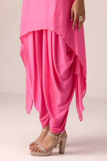 Buy_Shyam Narayan Prasad_Pink Organza, Chinon, Satin Round Neck Zardozi Embroidered Kurta Set 