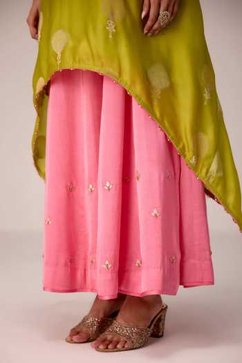 Shyam Narayan Prasad_Green Organza, Satin Embroidery Scoop Neck Zardozi Kurta And Palazzo Set _at_Aza_Fashions