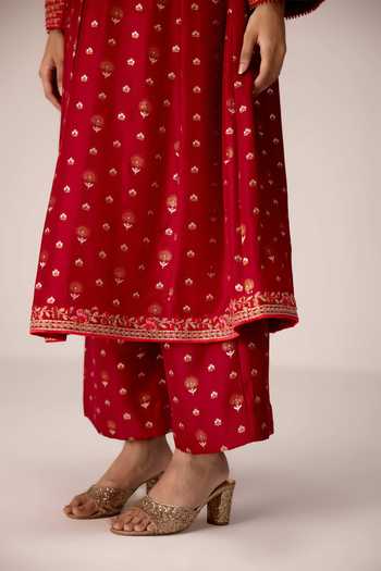 Buy_Shyam Narayan Prasad_Maroon , Brocade, Organza V-neck Dori Embroidered Kurta Set 