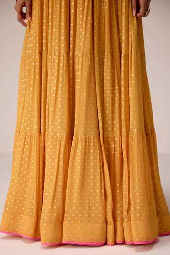 Shyam Narayan Prasad_Yellow Silk, Organza, Viscose, Chinon Round Zardozi Embroidered Anarkali Set _at_Aza_Fashions