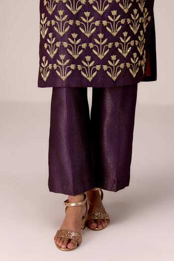 Shyam Narayan Prasad_Purple Organza, Brocade V-neck Zardozi Work Kurta Set _at_Aza_Fashions