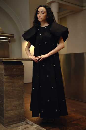 Buy_Therealb_Black Cotton Round Neck Embellished Dress 