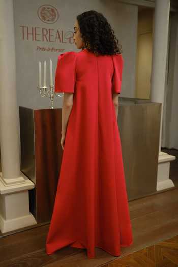 Shop_Therealb_Red Polyester Round Neck Hand Embellished Maxi Dress _at_Aza_Fashions