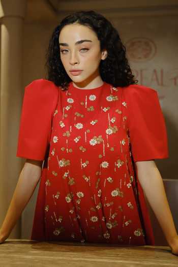 Shop_Therealb_Red Polyester Round Neck Hand Embellished Maxi Dress _Online_at_Aza_Fashions