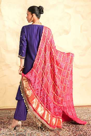 Shop_Nidhika Shekhar_Purple Chanderi, Shantoon V-neck, Yes Nayab Kurta Set _at_Aza_Fashions