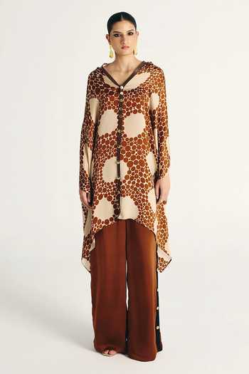 Shop_Kamaali Pret_Brown Satin Cowl Neck Amara Top Set _Online_at_Aza_Fashions