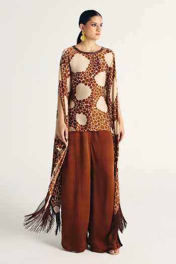 Buy_Kamaali Pret_Ivory Satin Round Neck Mehr Printed Top And Pant Set _Online_at_Aza_Fashions