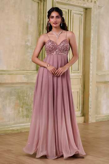 Muditaa By Urmila_Rose Gold Georgette, Net Sweetheart Sukoon Ombre Shaded Anarkali With Dupatta _Online_at_Aza_Fashions