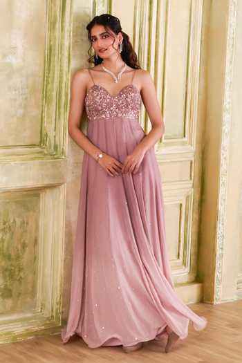 Buy_Muditaa By Urmila_Rose Gold Georgette, Net Sweetheart Sukoon Ombre Shaded Anarkali With Dupatta 