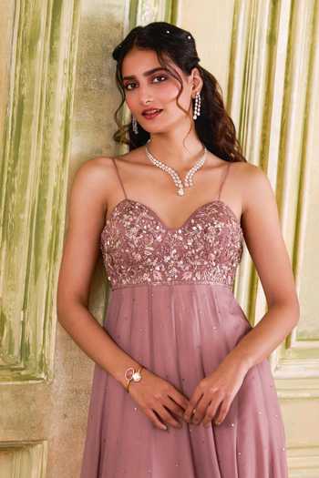 Shop_Muditaa By Urmila_Rose Gold Georgette, Net Sweetheart Sukoon Ombre Shaded Anarkali With Dupatta 