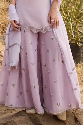 Aaryaa By Kashveen Kohli_Purple Tissue, Chiffon Pearls, Lace June Floral Butti Embrodered Palazzo Set _Online_at_Aza_Fashions