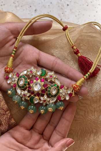Shop_Prestones_Multi Color Moissanite Polki Embellished Necklace Set _at_Aza_Fashions