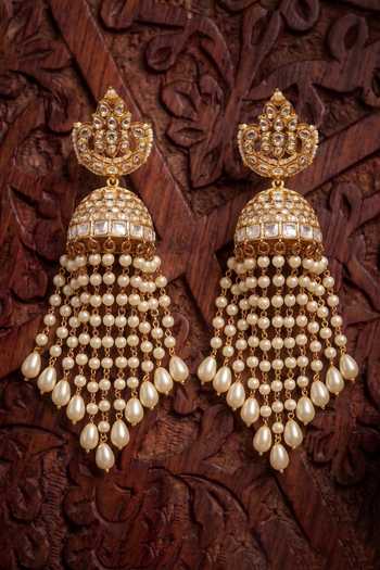 Shop_Prestones_Gold Plated Zirconia Embellished Earrings _at_Aza_Fashions