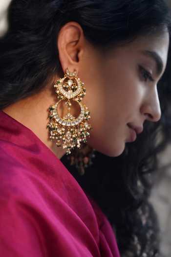 Buy_Prestones_Gold Plated Polki Embellished Earrings _at_Aza_Fashions