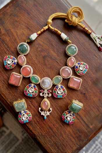 Shop_Prestones_Multi Color Hydro Stone Embellished Necklace Set _at_Aza_Fashions