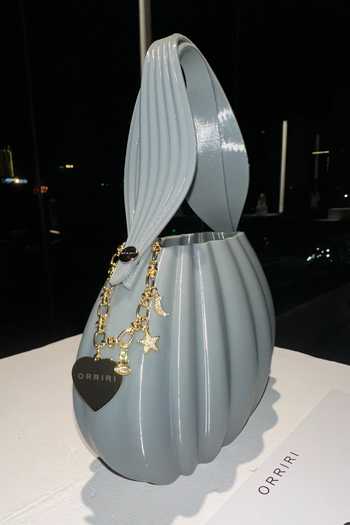 Shop_Orriri_Grey Moon Dust 3d Printed Pleated Bag _at_Aza_Fashions