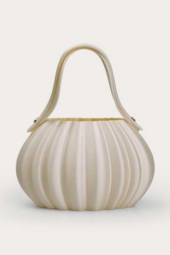 Shop_Orriri_Cream Pearl Spherical Pleated Bag _at_Aza_Fashions