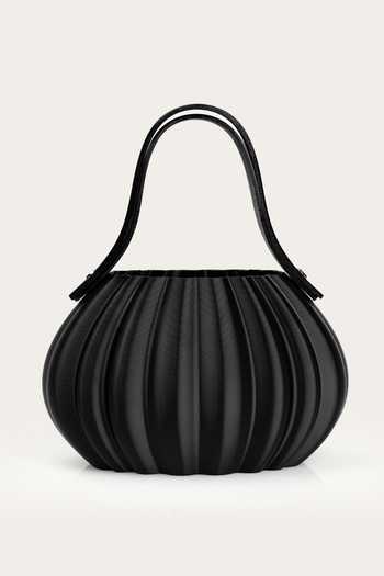 Shop_Orriri_Black Comet Metallic Pleated Bag _at_Aza_Fashions
