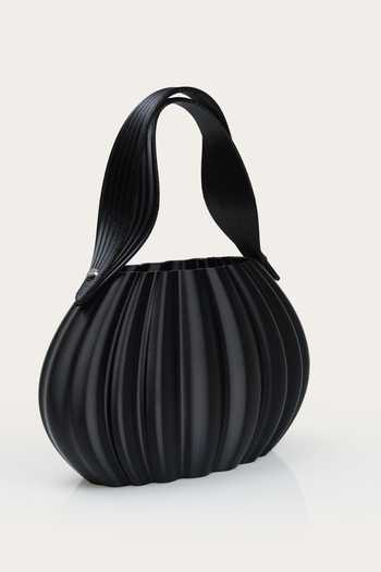 Orriri_Black Comet Metallic Pleated Bag _Online_at_Aza_Fashions