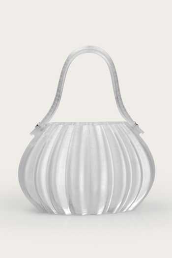 Shop_Orriri_White Frost Ribbed Shell Textured Pattern Bag _at_Aza_Fashions