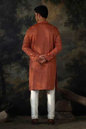 Shop_Ayush Jain_Orange , Cotton, , Gulmohar Embroidered Kurta Set _at_Aza_Fashions