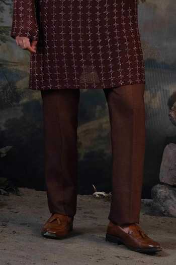 Ayush Jain_Brown Silk, Organza Raat Rani Embroidered Kurta And Pant Set _Online_at_Aza_Fashions