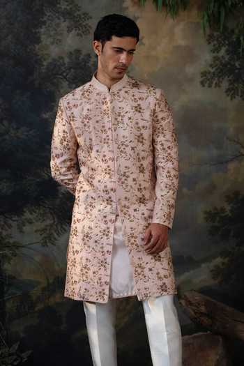 Ayush Jain_Pink Silk, Cotton, Organza Gulabi Embroidered Sherwani Set _Online_at_Aza_Fashions