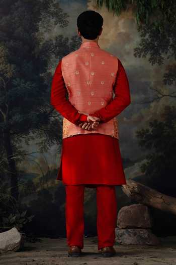 Ayush Jain_Orange Silk, Cotton Surya Hand Embroidered Nehru Jacket And Kurta Set _Online_at_Aza_Fashions
