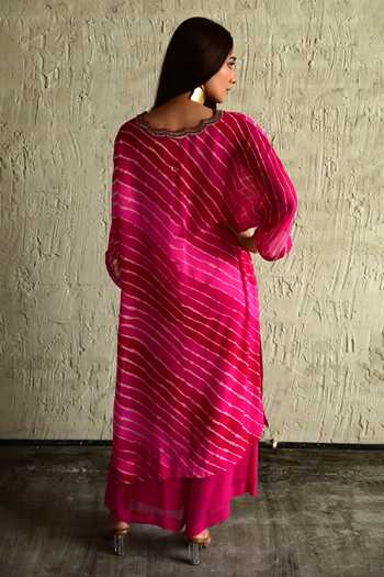 Shop_Shorshe Clothing_Pink Georgette Leheriya Pattern Kurta And Pant Set _at_Aza_Fashions